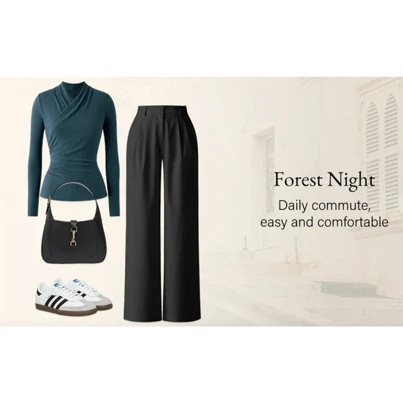 OGL Top Size M NEW Forest Night Blue Surplice Long Sleeve Top V Neck Stretch - Picture 4 of 12